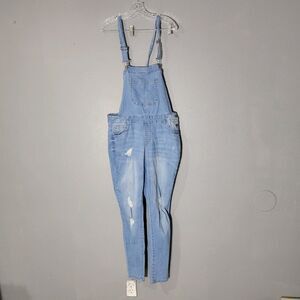 Wax Jean Collection overalls Distressed Denim jumpsuits Blue Sz 1XL